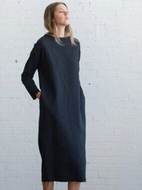 black crane pleated dress BLACK CRANE NEW PLEATED MIDI MAXI DRESS OLIVE GREEN COTTON POPLIN S